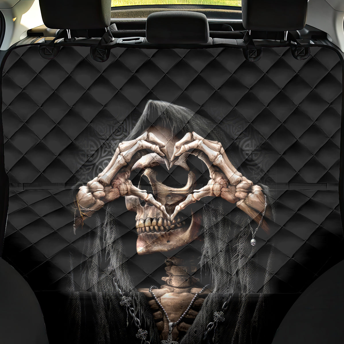 Reaper Heart Back Car Seat Cover Eternal Embrace - Uniting Souls in the Realm of Skulls - Wonder Print Shop