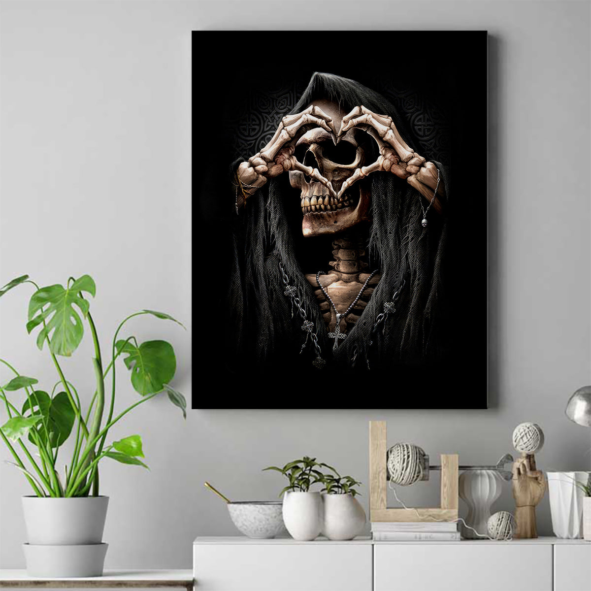 Reaper Heart Canvas Wall Art Eternal Embrace - Uniting Souls in the Realm of Skulls - Wonder Print Shop