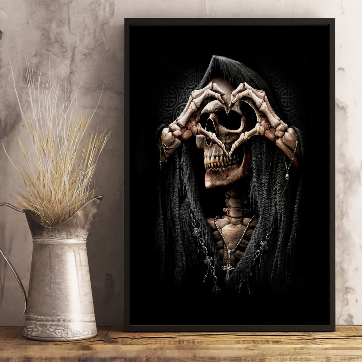 Reaper Heart Canvas Wall Art Eternal Embrace - Uniting Souls in the Realm of Skulls - Wonder Print Shop