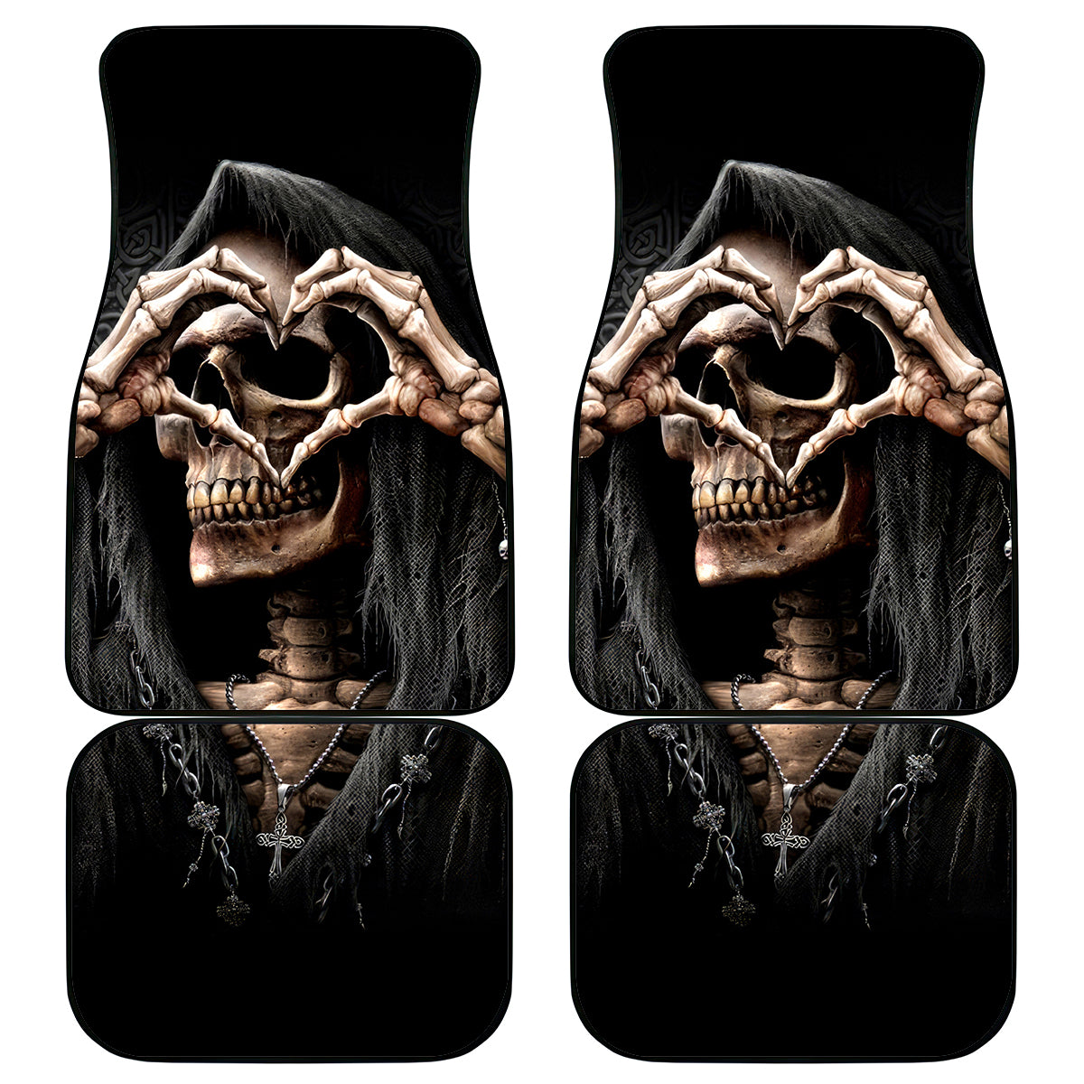 Reaper Heart Car Mats Eternal Embrace - Uniting Souls in the Realm of Skulls - Wonder Print Shop