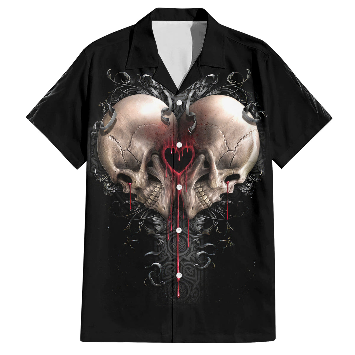Reaper Heart Hawaiian Shirt Eternal Embrace - Uniting Souls in the Realm of Skulls - Wonder Print Shop