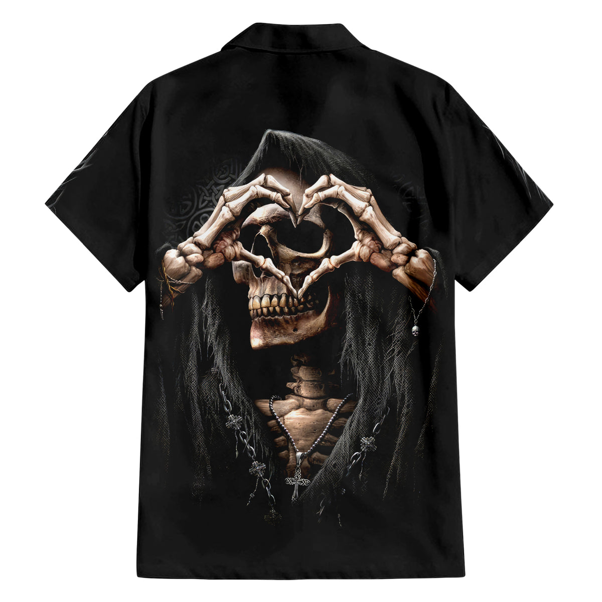 Reaper Heart Hawaiian Shirt Eternal Embrace - Uniting Souls in the Realm of Skulls - Wonder Print Shop