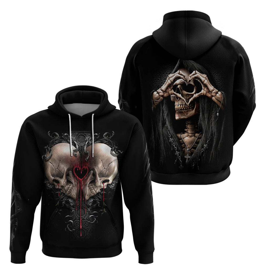 Reaper Heart Hoodie Eternal Embrace - Uniting Souls in the Realm of Skulls - Wonder Print Shop