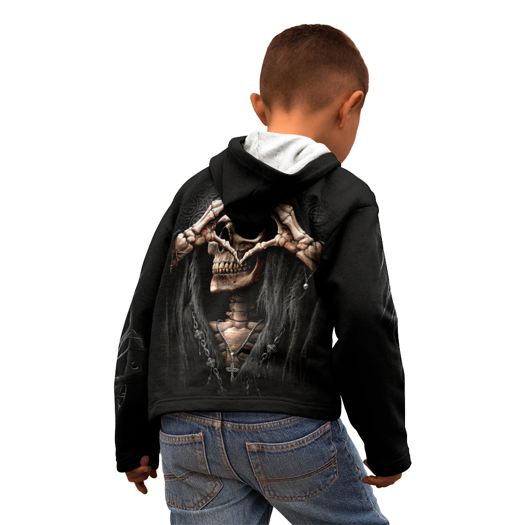 Reaper Heart Kid Hoodie Eternal Embrace - Uniting Souls in the Realm of Skulls - Wonder Print Shop