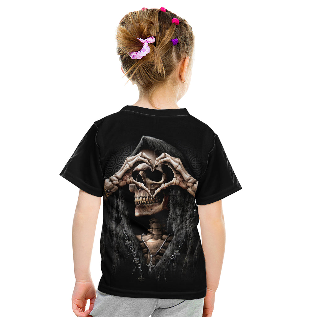 Reaper Heart Kid T Shirt Eternal Embrace - Uniting Souls in the Realm of Skulls - Wonder Print Shop