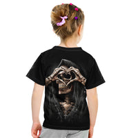 Reaper Heart Kid T Shirt Eternal Embrace - Uniting Souls in the Realm of Skulls - Wonder Print Shop