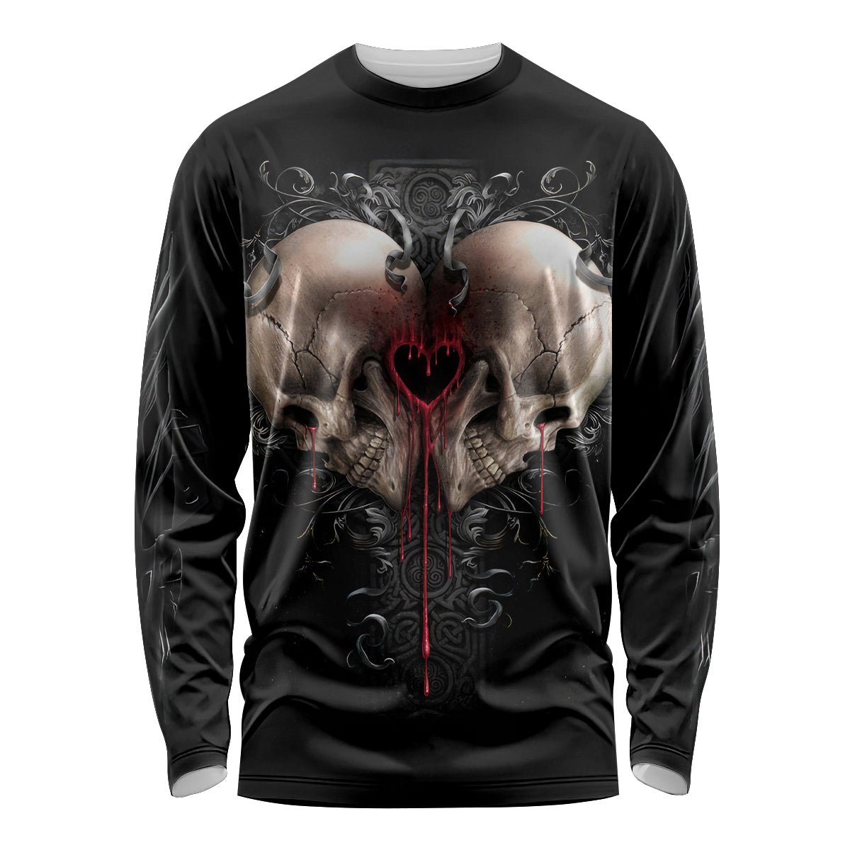 Reaper Heart Long Sleeve Shirt Eternal Embrace - Uniting Souls in the Realm of Skulls - Wonder Print Shop