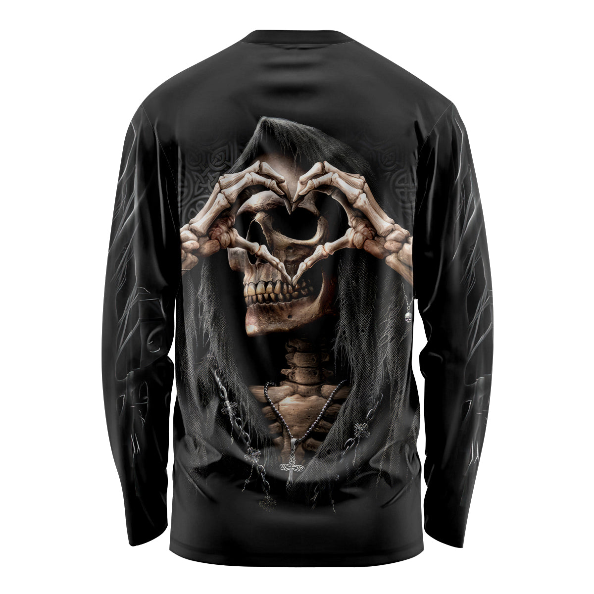 Reaper Heart Long Sleeve Shirt Eternal Embrace - Uniting Souls in the Realm of Skulls - Wonder Print Shop