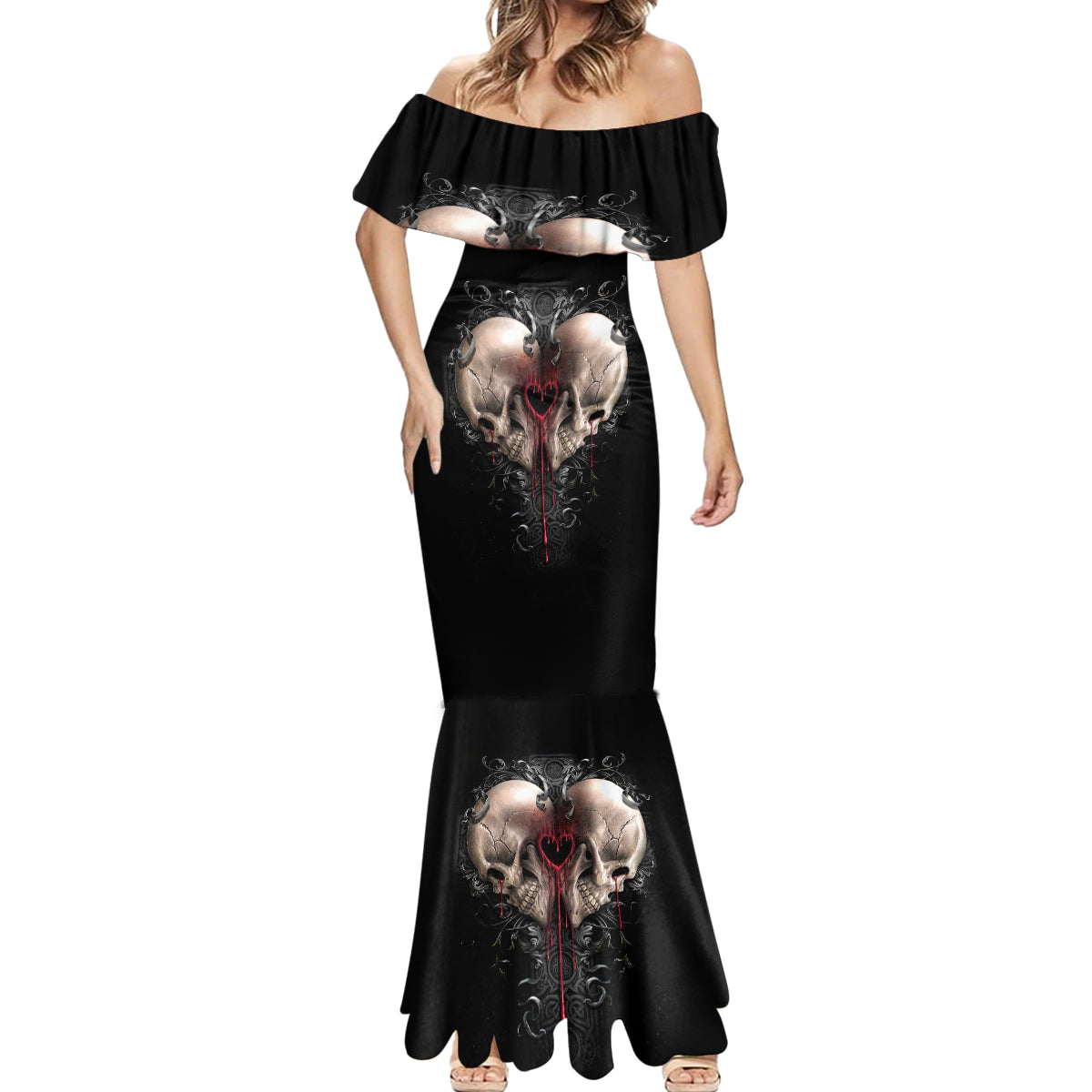 Reaper Heart Mermaid Dress Eternal Embrace - Uniting Souls in the Realm of Skulls - Wonder Print Shop