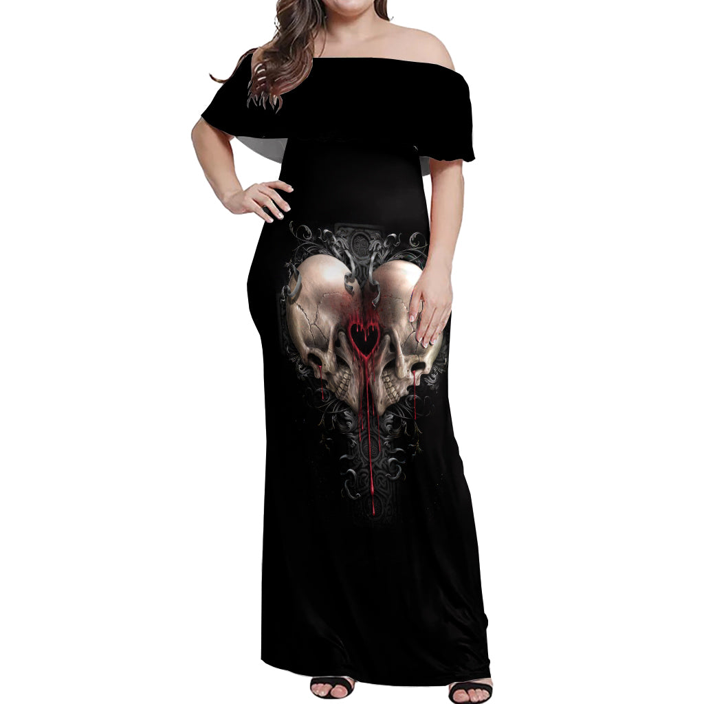 Reaper Heart Off Shoulder Maxi Dress Eternal Embrace - Uniting Souls in the Realm of Skulls - Wonder Print Shop