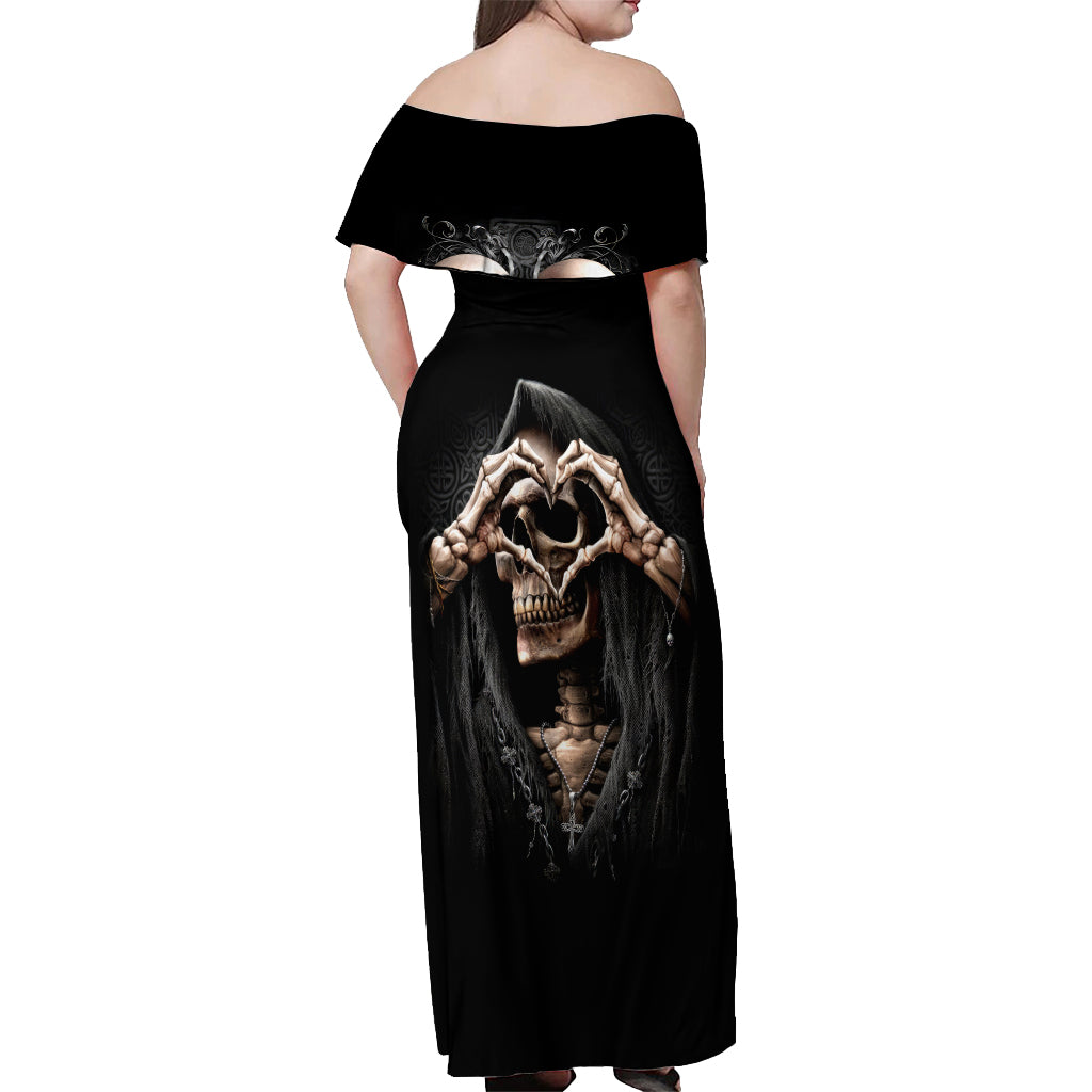 Reaper Heart Off Shoulder Maxi Dress Eternal Embrace - Uniting Souls in the Realm of Skulls - Wonder Print Shop