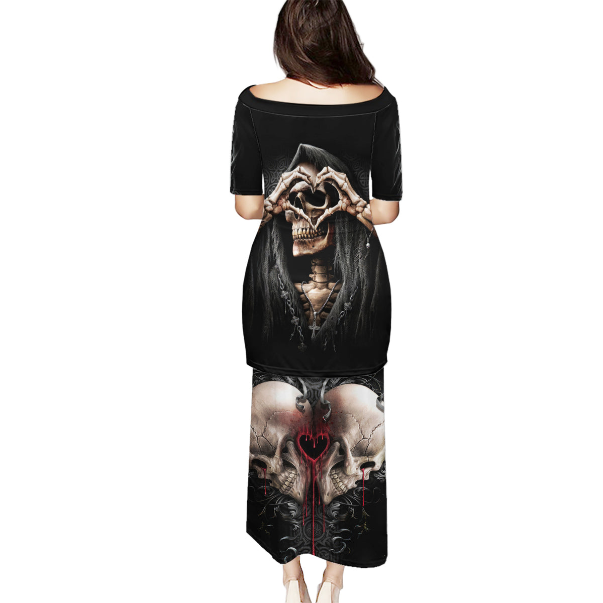 Reaper Heart Puletasi Eternal Embrace - Uniting Souls in the Realm of Skulls - Wonder Print Shop