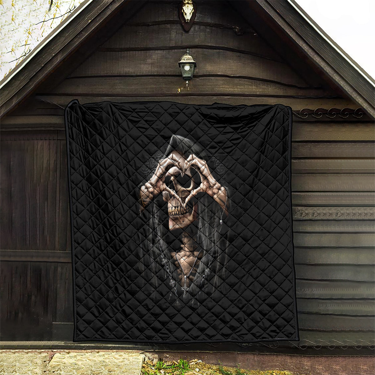 Reaper Heart Quilt Eternal Embrace - Uniting Souls in the Realm of Skulls - Wonder Print Shop