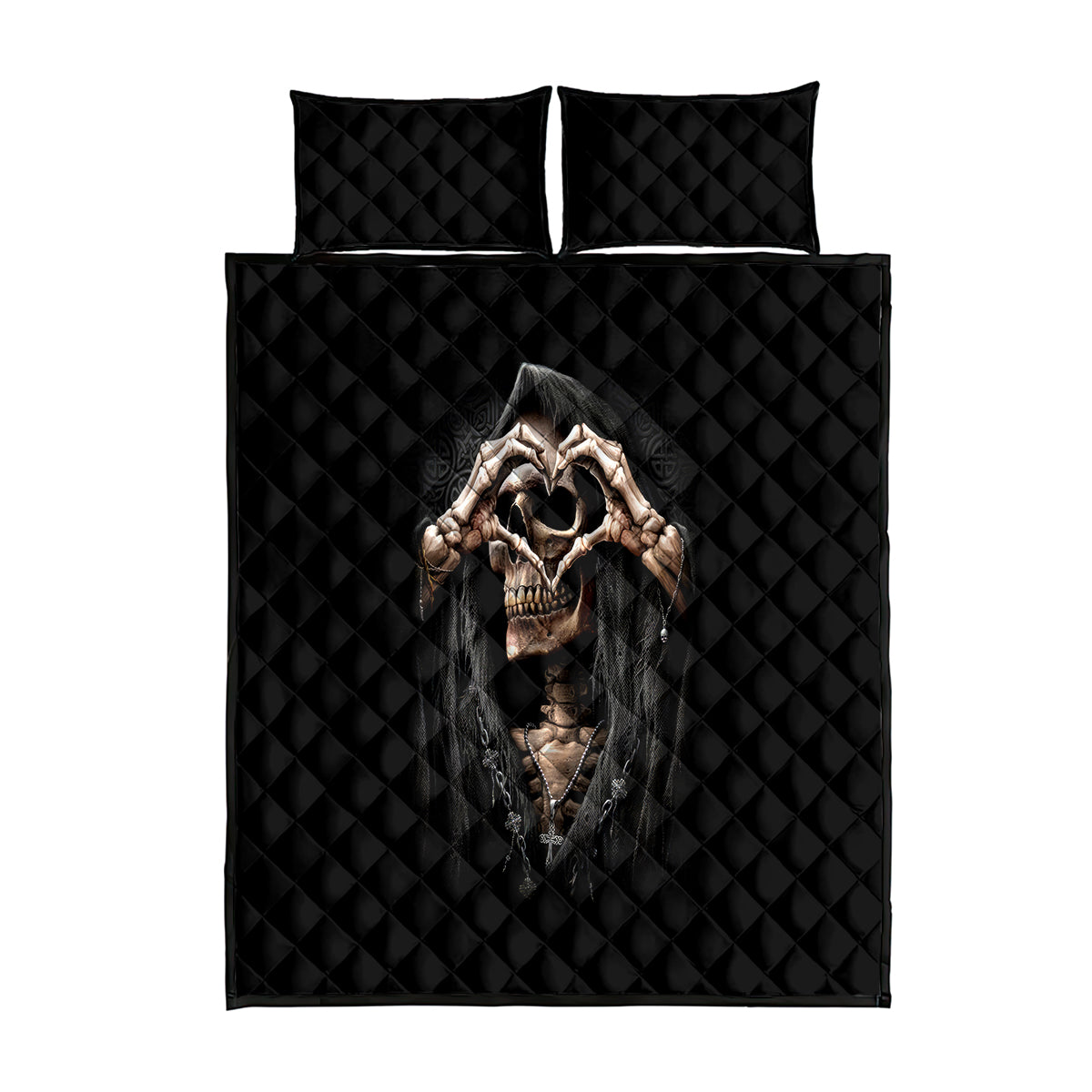Reaper Heart Quilt Bed Set Eternal Embrace - Uniting Souls in the Realm of Skulls - Wonder Print Shop