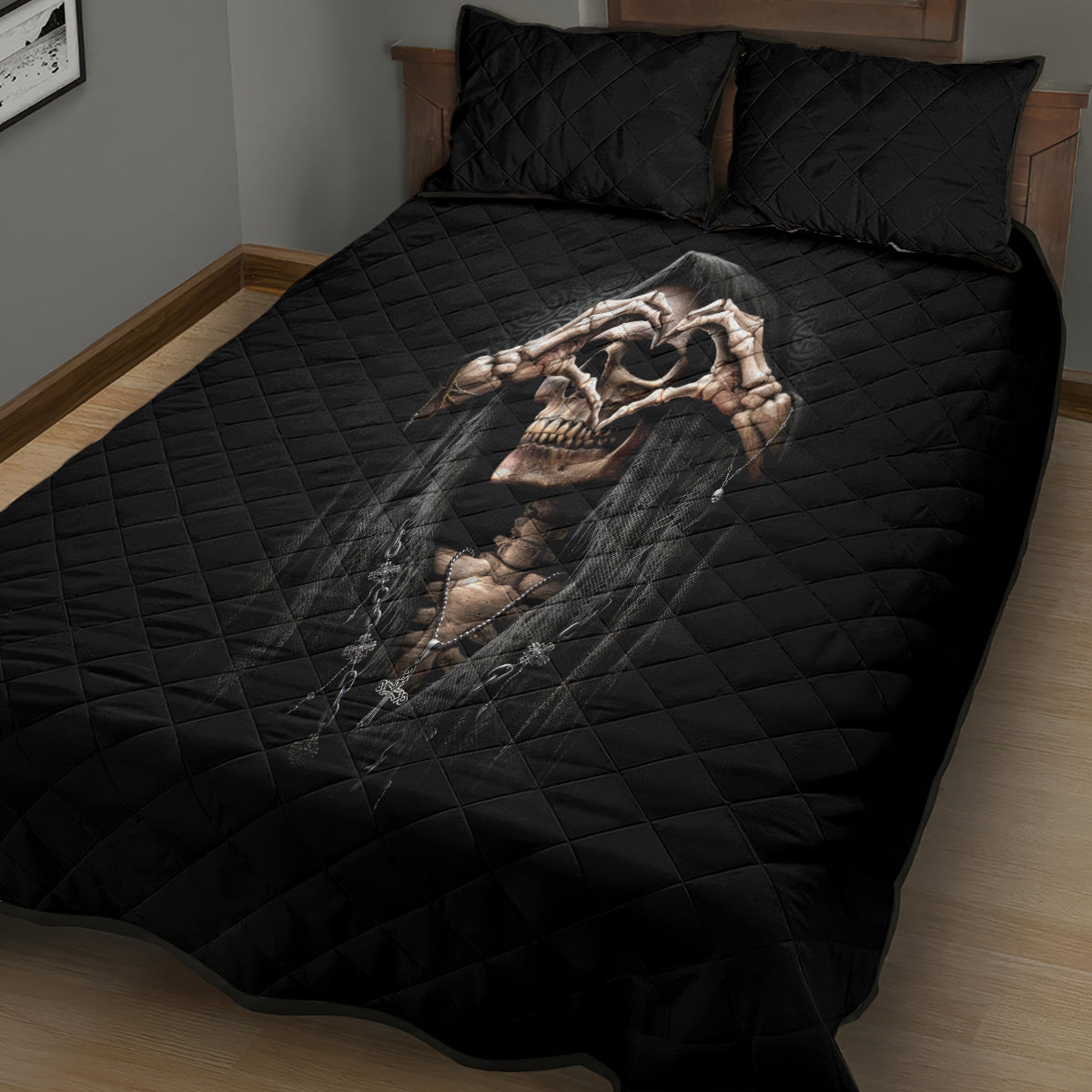 Reaper Heart Quilt Bed Set Eternal Embrace - Uniting Souls in the Realm of Skulls - Wonder Print Shop