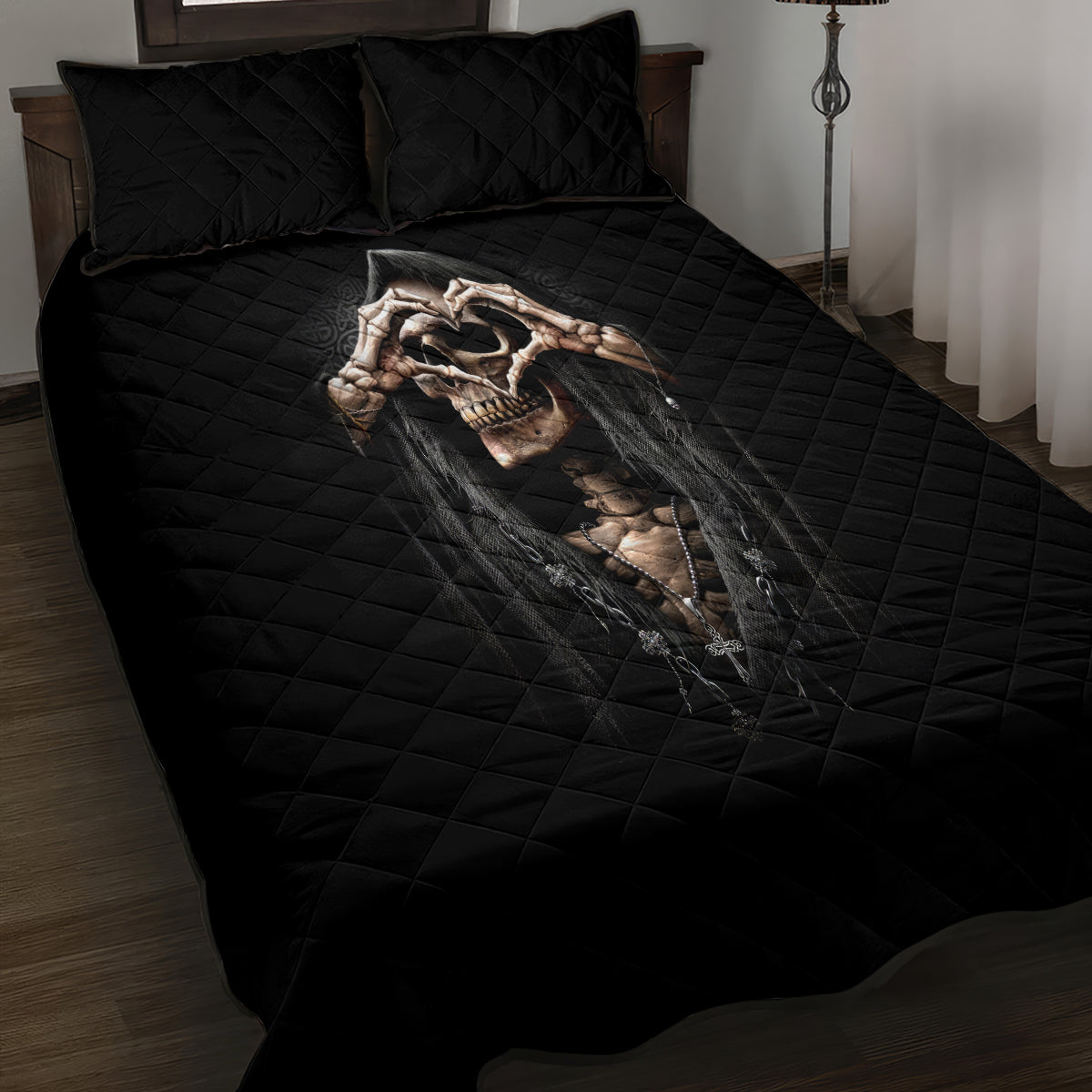 Reaper Heart Quilt Bed Set Eternal Embrace - Uniting Souls in the Realm of Skulls - Wonder Print Shop