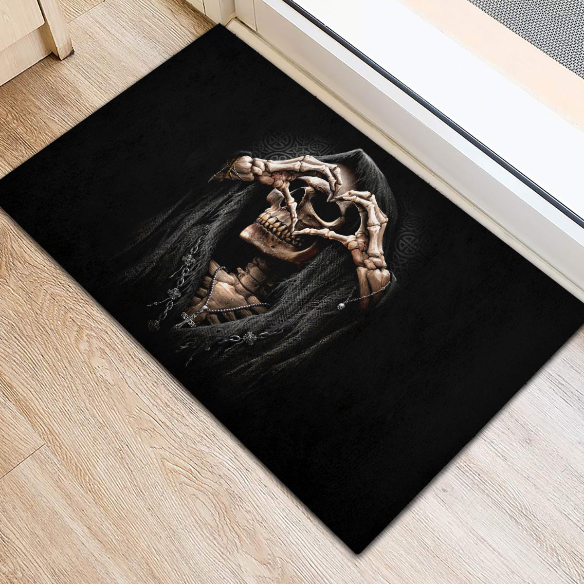 Reaper Heart Rubber Doormat Eternal Embrace - Uniting Souls in the Realm of Skulls - Wonder Print Shop