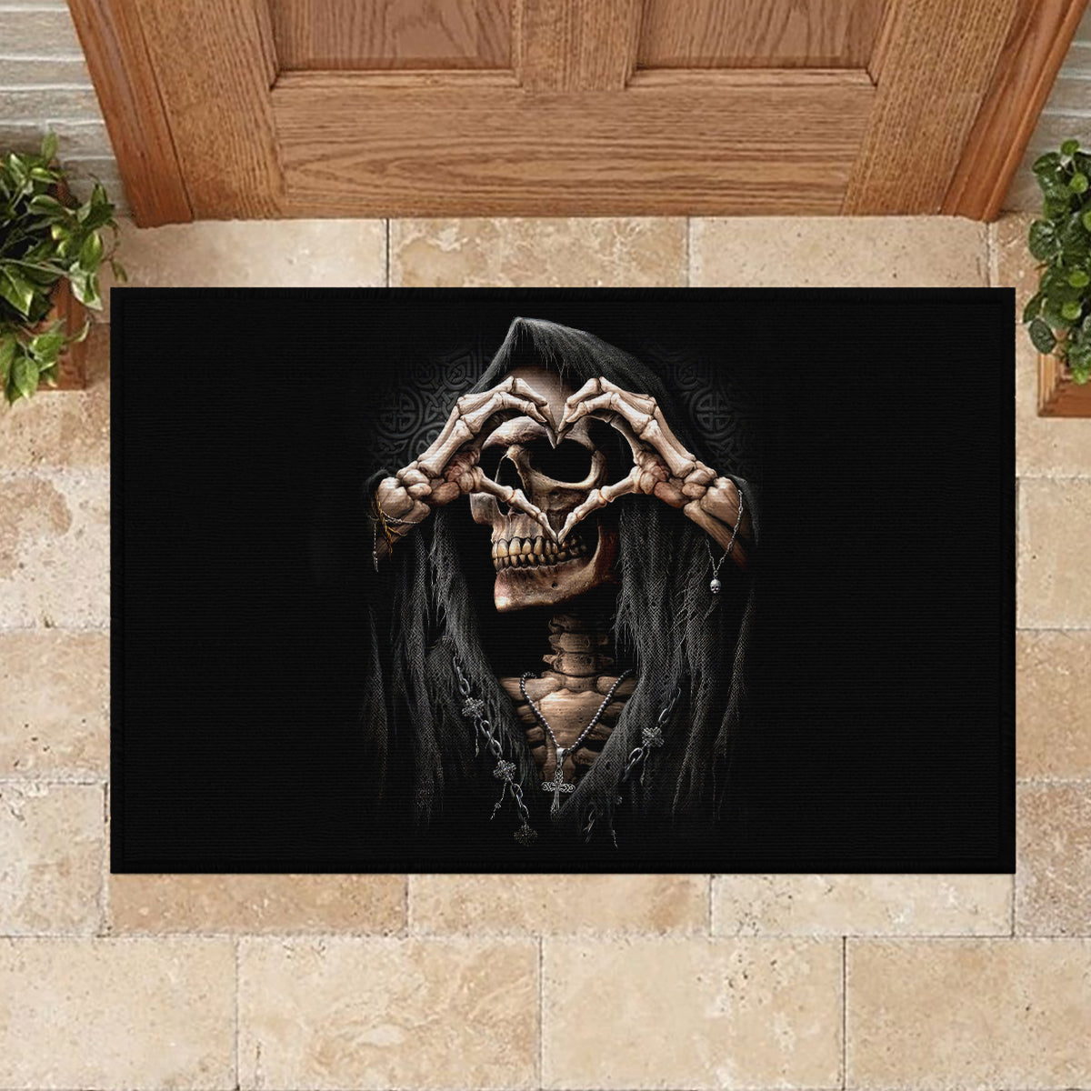 Reaper Heart Rubber Doormat Eternal Embrace - Uniting Souls in the Realm of Skulls - Wonder Print Shop