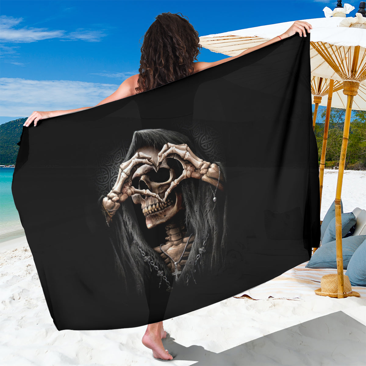Reaper Heart Sarong Eternal Embrace - Uniting Souls in the Realm of Skulls - Wonder Print Shop