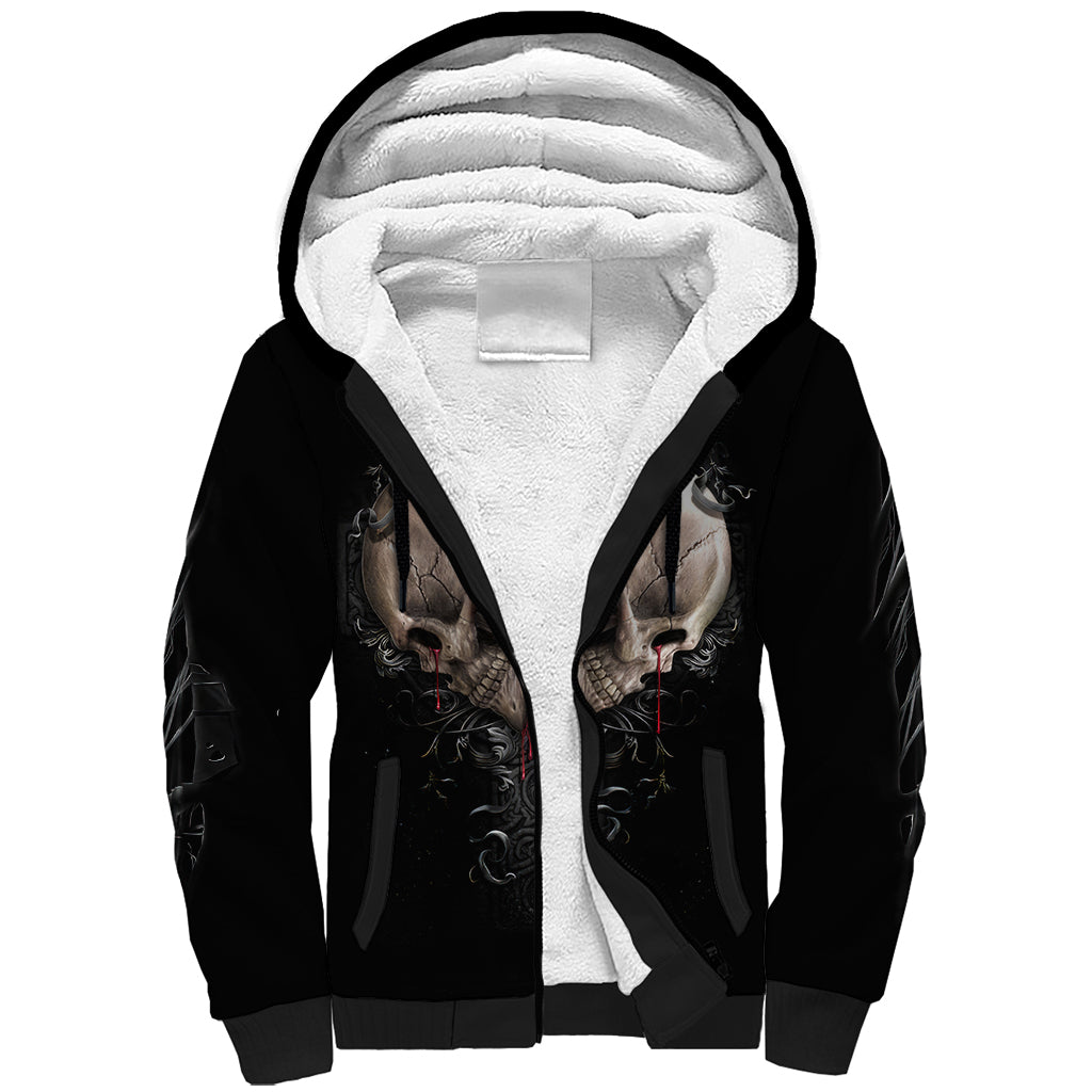 Reaper Heart Sherpa Hoodie Eternal Embrace - Uniting Souls in the Realm of Skulls - Wonder Print Shop