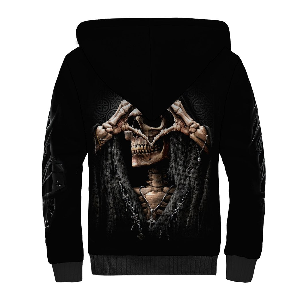 Reaper Heart Sherpa Hoodie Eternal Embrace - Uniting Souls in the Realm of Skulls - Wonder Print Shop