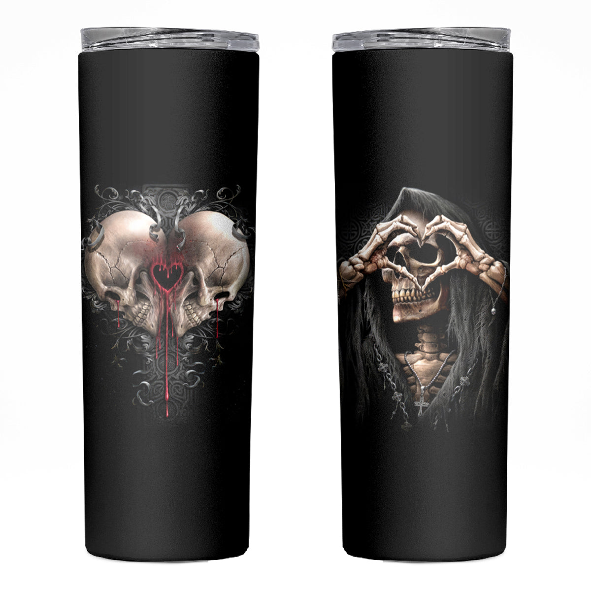 Reaper Heart Skinny Tumbler Eternal Embrace - Uniting Souls in the Realm of Skulls - Wonder Print Shop