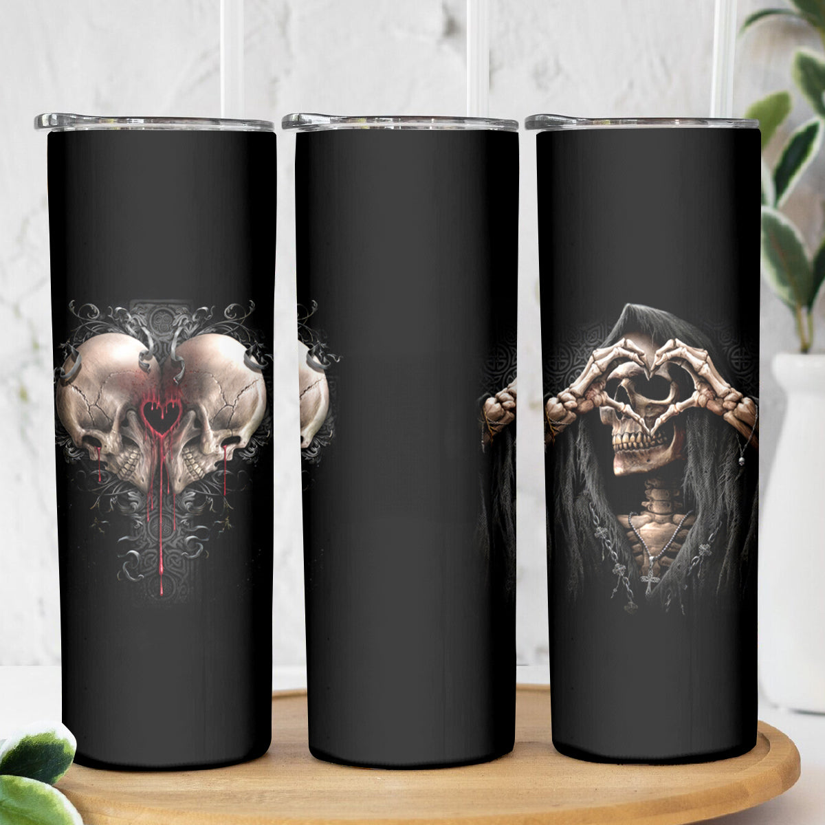 Reaper Heart Skinny Tumbler Eternal Embrace - Uniting Souls in the Realm of Skulls - Wonder Print Shop