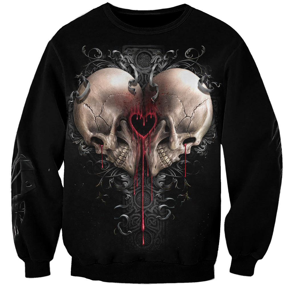 Reaper Heart Sweatshirt Eternal Embrace - Uniting Souls in the Realm of Skulls - Wonder Print Shop