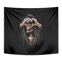 Reaper Heart Tapestry Eternal Embrace - Uniting Souls in the Realm of Skulls - Wonder Print Shop