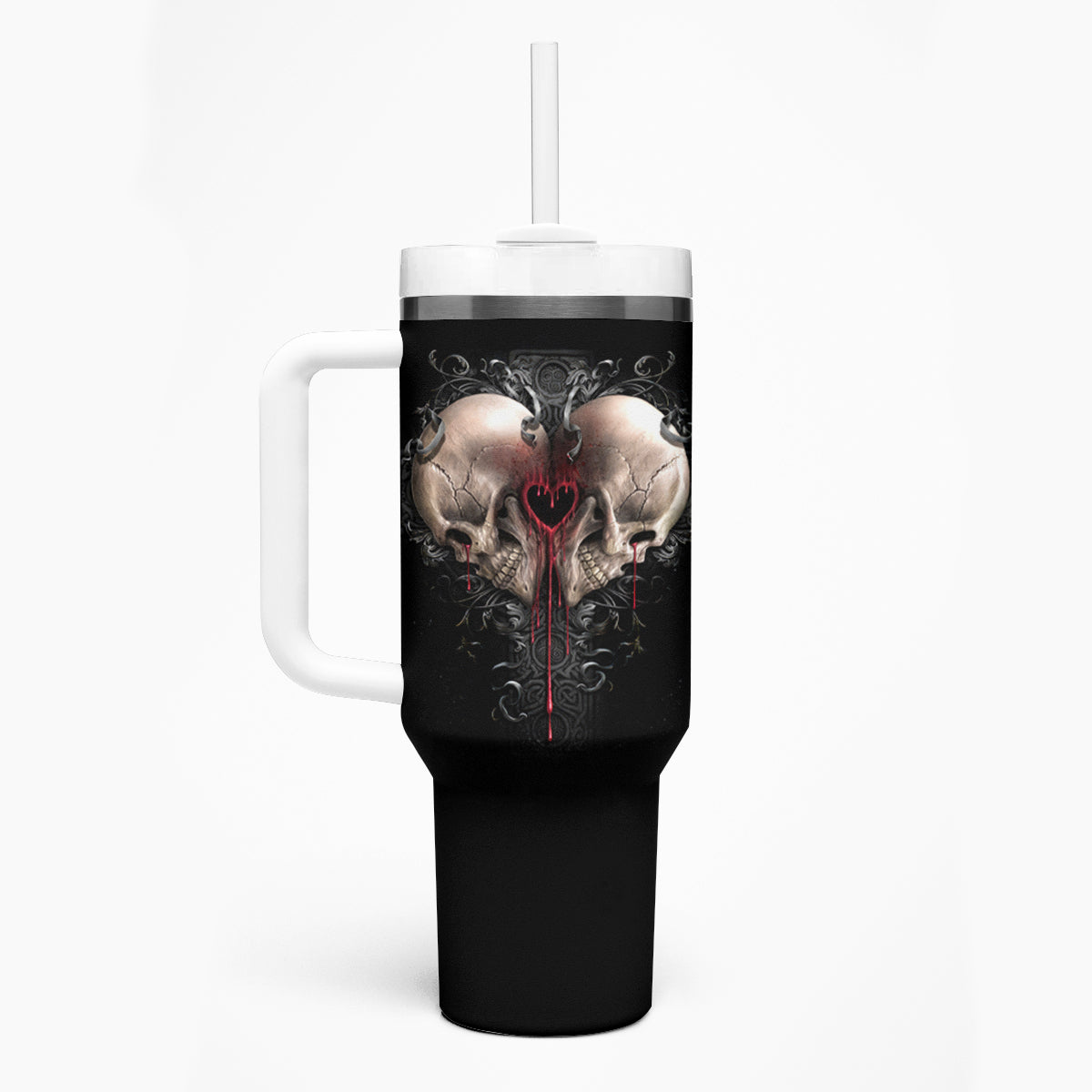 Reaper Heart Tumbler With Handle Eternal Embrace - Uniting Souls in the Realm of Skulls - Wonder Print Shop