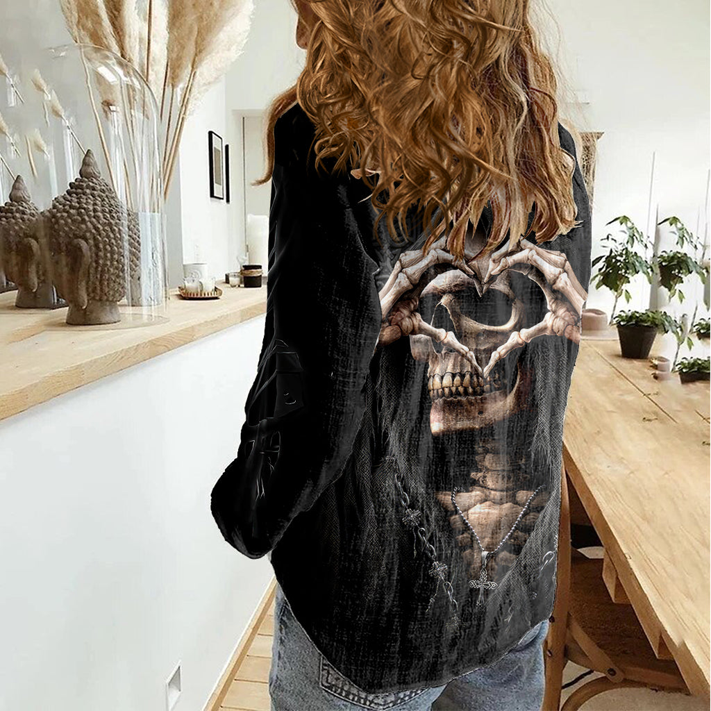 Reaper Heart Women Casual Shirt Eternal Embrace - Uniting Souls in the Realm of Skulls - Wonder Print Shop