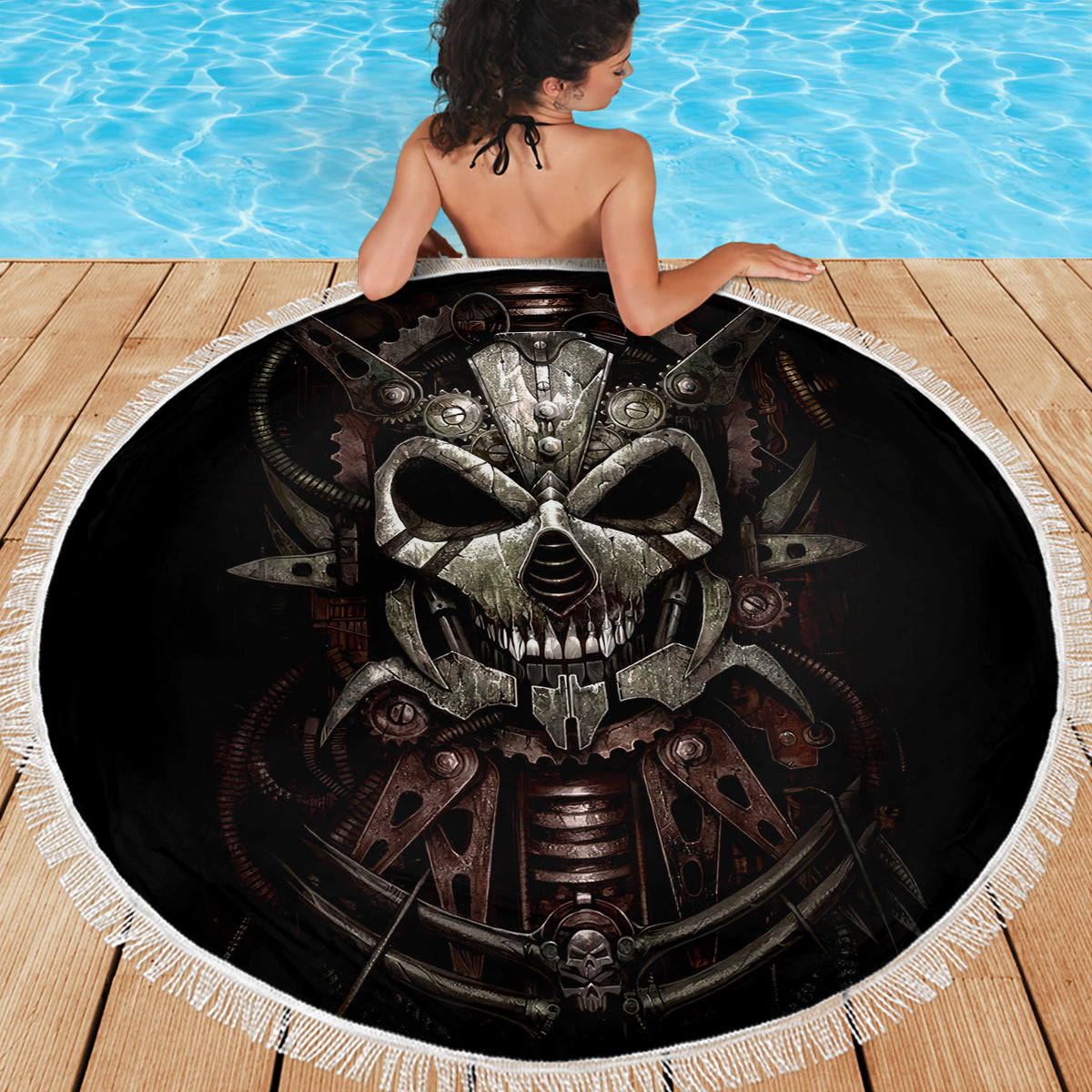 Unveiling the Mechanical Skull Beach Blanket Cybernetic Enigma - Wonder Print Shop