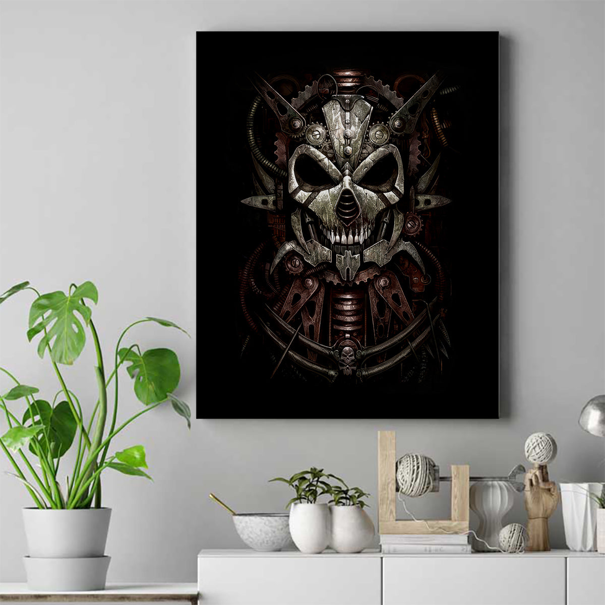 Unveiling the Mechanical Skull Canvas Wall Art Cybernetic Enigma - Wonder Print Shop