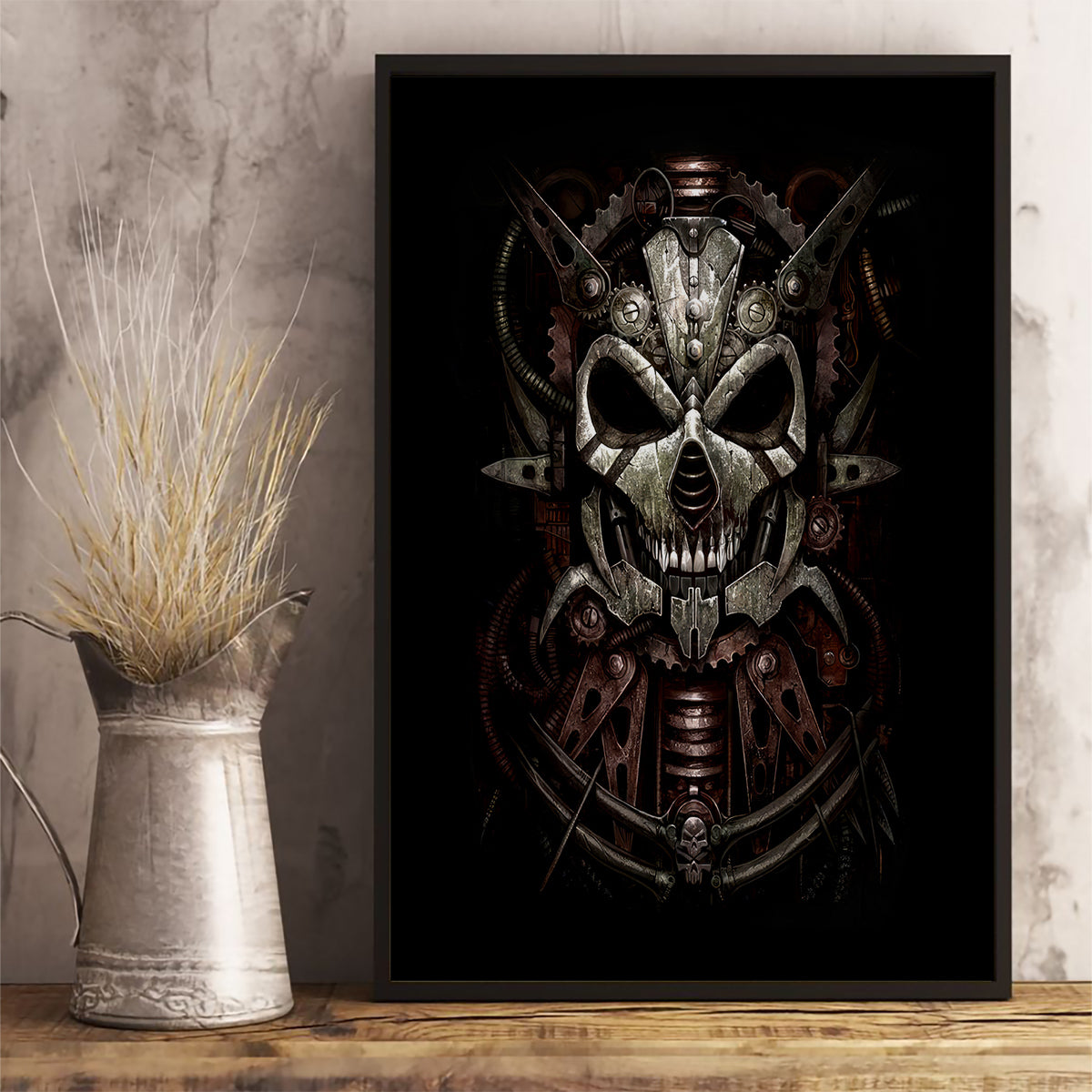 Unveiling the Mechanical Skull Canvas Wall Art Cybernetic Enigma - Wonder Print Shop