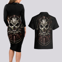 Unveiling the Mechanical Skull Couples Matching Long Sleeve Bodycon Dress and Hawaiian Shirt Cybernetic Enigma - Wonder Print Shop
