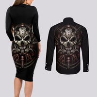 Unveiling the Mechanical Skull Couples Matching Long Sleeve Bodycon Dress and Long Sleeve Button Shirts Cybernetic Enigma - Wonder Print Shop