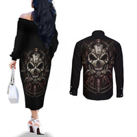 Unveiling the Mechanical Skull Couples Matching Off The Shoulder Long Sleeve Dress and Long Sleeve Button Shirts Cybernetic Enigma DT01