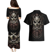 Unveiling the Mechanical Skull Couples Matching Puletasi Dress and Hawaiian Shirt Cybernetic Enigma - Wonder Print Shop