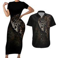 Unveiling the Mechanical Skull Couples Matching Short Sleeve Bodycon Dress and Hawaiian Shirt Cybernetic Enigma - Wonder Print Shop