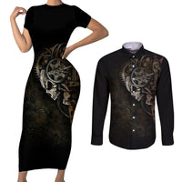 Unveiling the Mechanical Skull Couples Matching Short Sleeve Bodycon Dress and Long Sleeve Button Shirts Cybernetic Enigma - Wonder Print Shop
