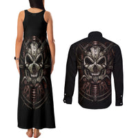Unveiling the Mechanical Skull Couples Matching Tank Maxi Dress and Long Sleeve Button Shirts Cybernetic Enigma - Wonder Print Shop