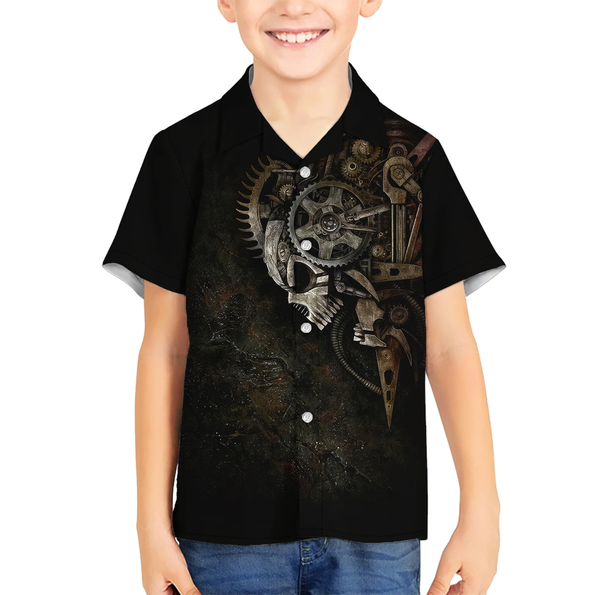Unveiling the Mechanical Skull Hawaiian Shirt Cybernetic Enigma - Wonder Print Shop