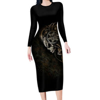 Unveiling the Mechanical Skull Long Sleeve Bodycon Dress Cybernetic Enigma - Wonder Print Shop