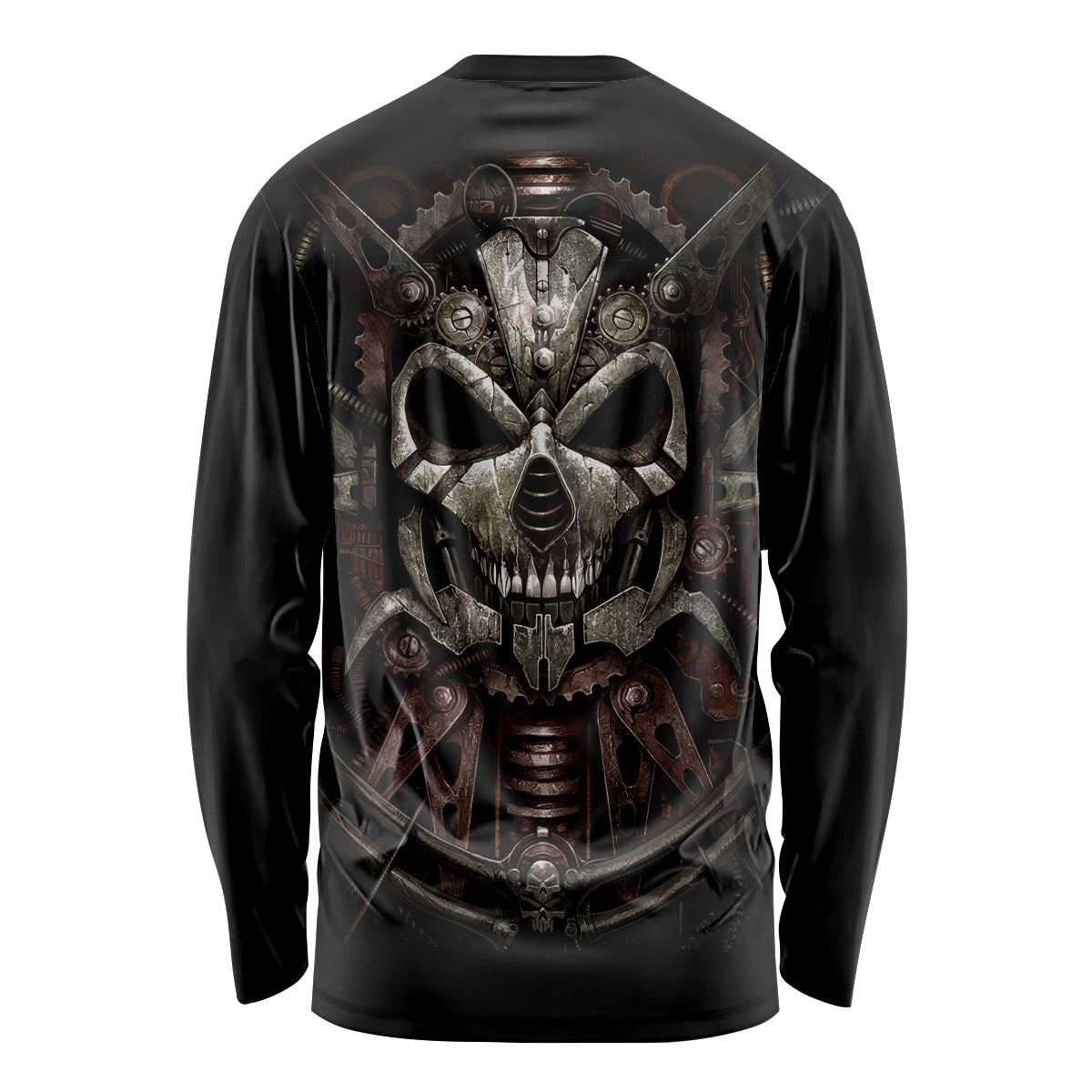 Unveiling the Mechanical Skull Long Sleeve Shirt Cybernetic Enigma - Wonder Print Shop