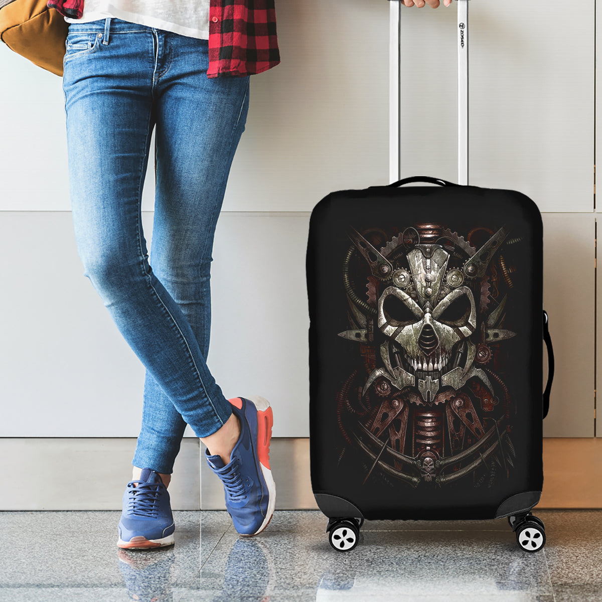 Unveiling the Mechanical Skull Luggage Cover Cybernetic Enigma - Wonder Print Shop