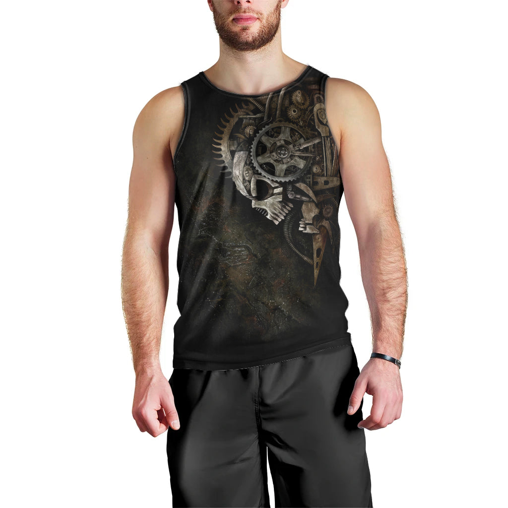 Unveiling the Mechanical Skull Men Tank Top Cybernetic Enigma DT01