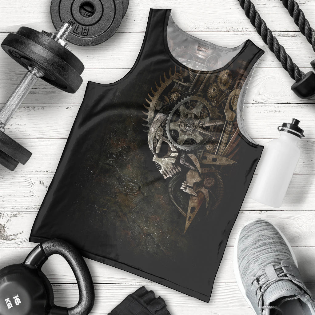 Unveiling the Mechanical Skull Men Tank Top Cybernetic Enigma DT01
