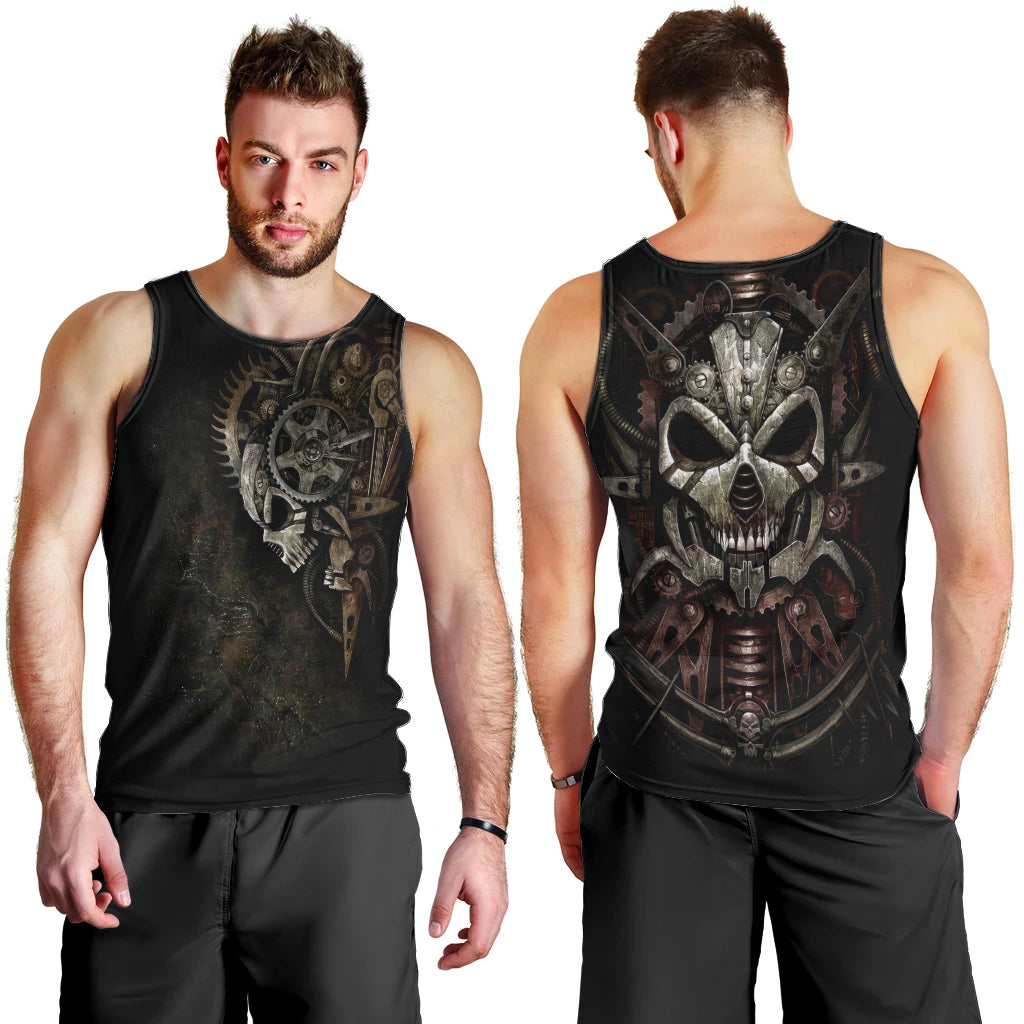 Unveiling the Mechanical Skull Men Tank Top Cybernetic Enigma DT01