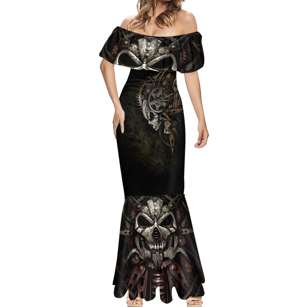 Unveiling the Mechanical Skull Mermaid Dress Cybernetic Enigma - Wonder Print Shop