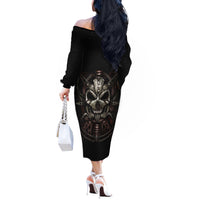 Unveiling the Mechanical Skull Off The Shoulder Long Sleeve Dress Cybernetic Enigma - Wonder Print Shop